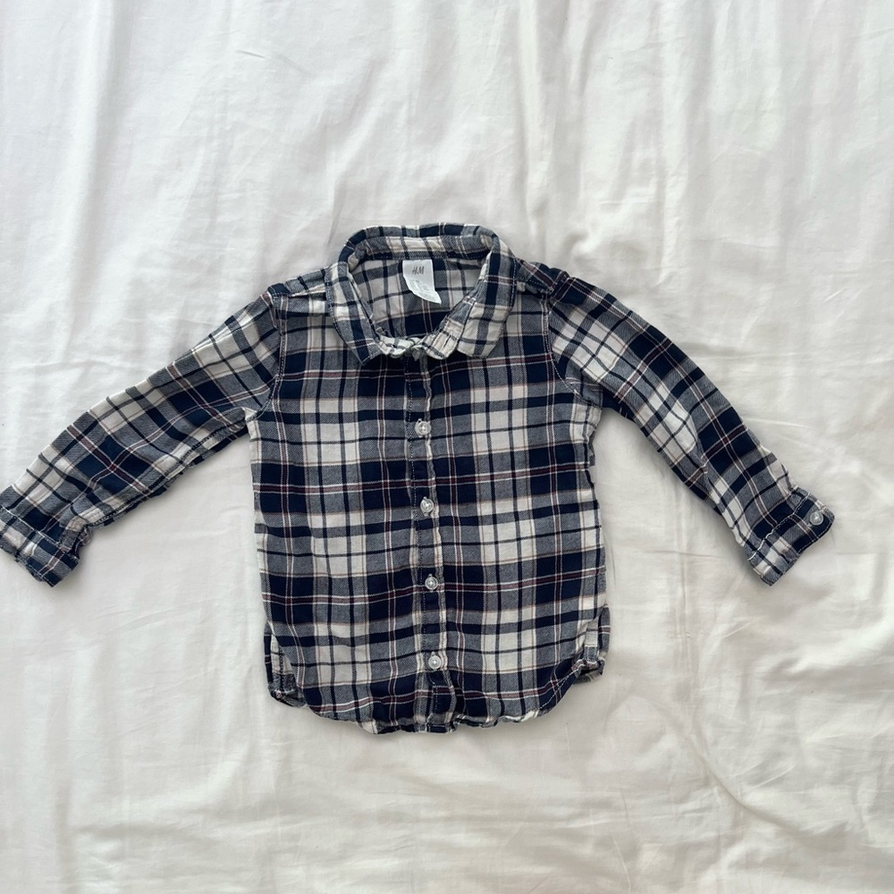 Like New - H&M Kids Navy and White Plaid Button-Down Shirt